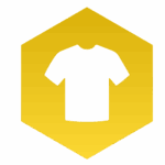 Esagono forato da icona di una t-shirt, con sfumatura da giallo chiaro a giallo scuro, dal basso verso l'alto, con sfondo trasparente